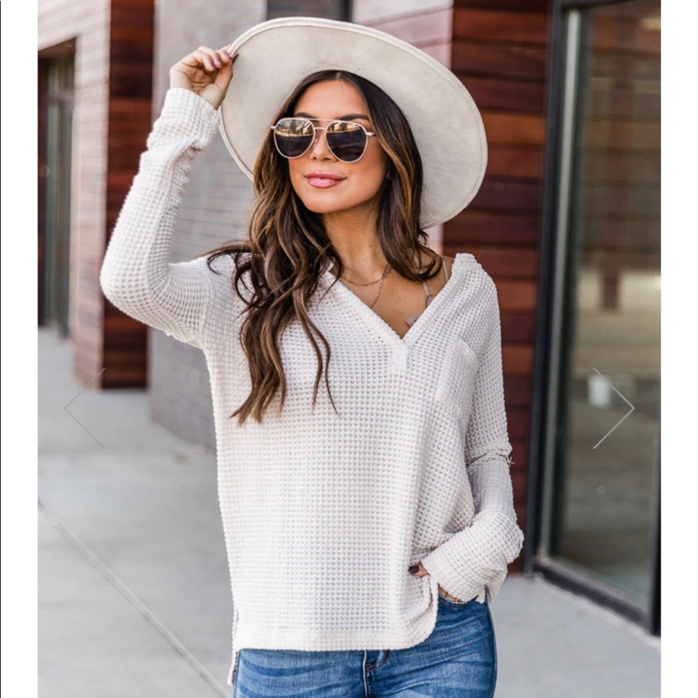 Pink Lily ALWAYS LOVING YOU MOST OATMEAL BLOUSE